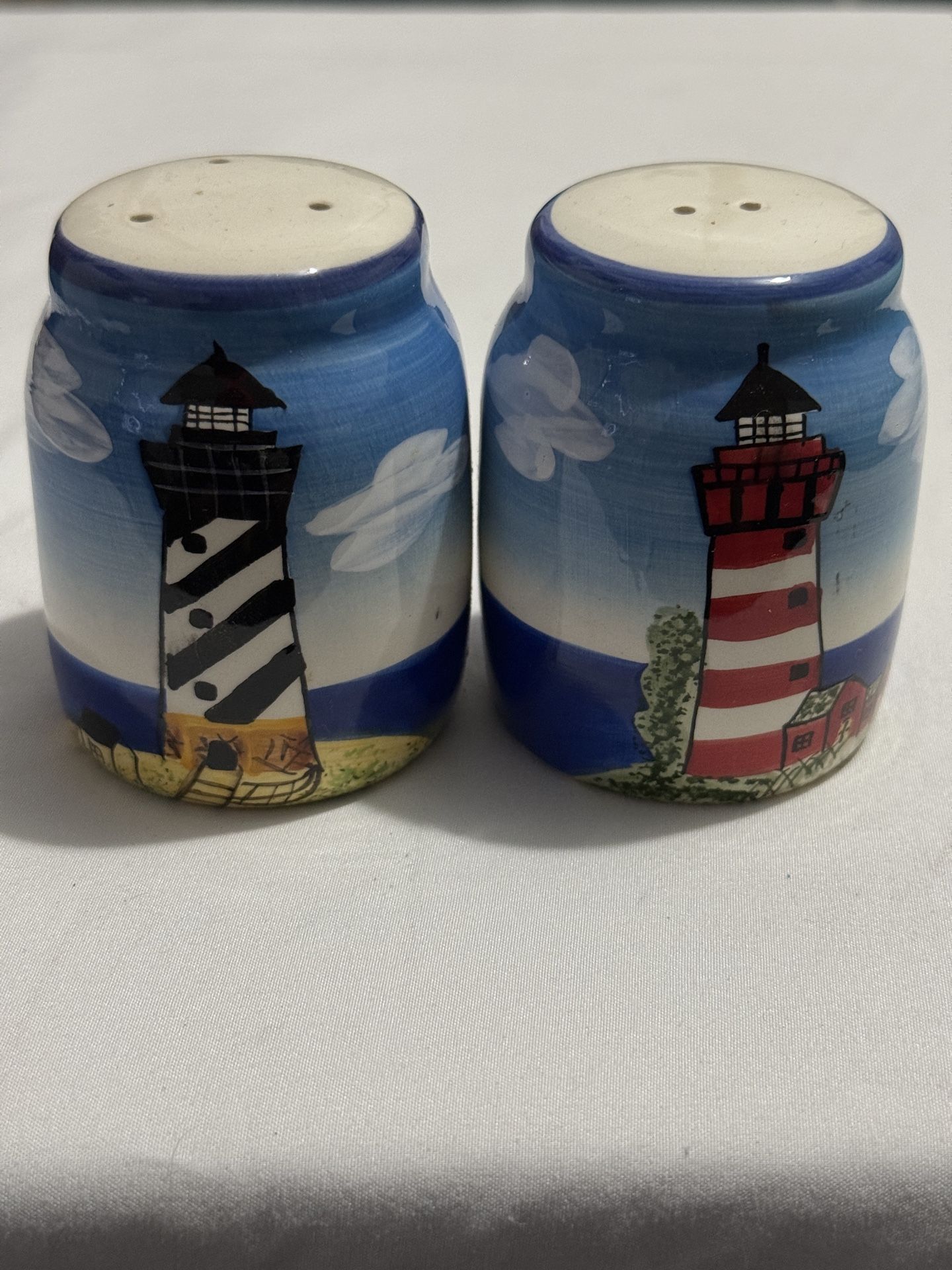 Hand-Painted Lighthouse Salt & Pepper Shakers – Nautical Coastal Decor