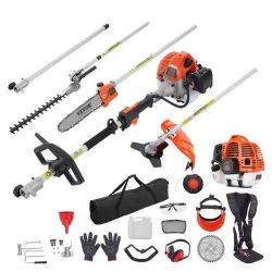  873# 33CC 6-in-1 Multi-Functional Trimming Tools, Gas Hedge Trimmer, Weed Eater, String Trimmer, Brush Cutter, Edger, Pole Saw Chainsaw Pruner with E