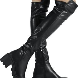 JustFab Chunky Knee High Boots - Black PU