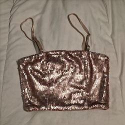 Rose Gold Sequin Sparkly Cami Crop Top Size: S