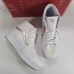 Vans Sk8-Hi Stacked Platform Pop True White Metallic High Top Sneakers Women 10