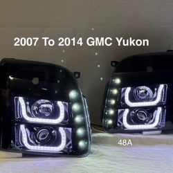 2007 To 2014 GMC Yukon Black LED DRL Bar Projector Headlights
