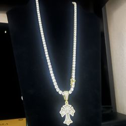 5mm22inch Diamond Tennis Chain/ Cross Pendant Bundle💎✨