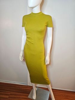 NWOT ZARA Slim Fit Pullover Olive Green Midi Side Ruching Dress Size S