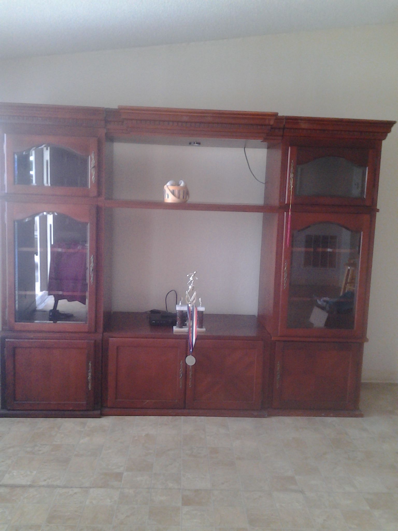 7 pieces entertainment center with TV stand.