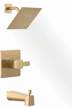 Replacement for Delta 14 Series Shower Trim Kit, Compatible with Delta R10000 Valve Tub Shower Faucet Set，Brushed Gold Shower Head and Handle Set, Cha