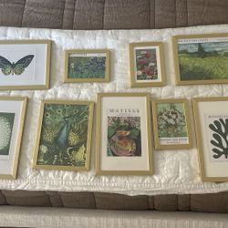 Gallery Wall Bundle – Gold Frames + Green Art Prints – Excellent Condition