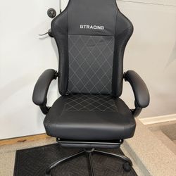 Brand New Black Tall Back Reclining Gaming Chair w/LED Lights, Slide Out Footrest & Massaging Lumbar