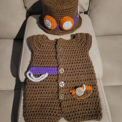 Crochet Steampunk Baby Set Size 0-3 Months $30