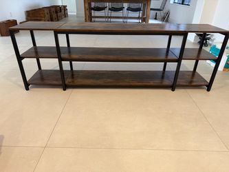 85 inch TV stand and entertainment center, rustic brown wood