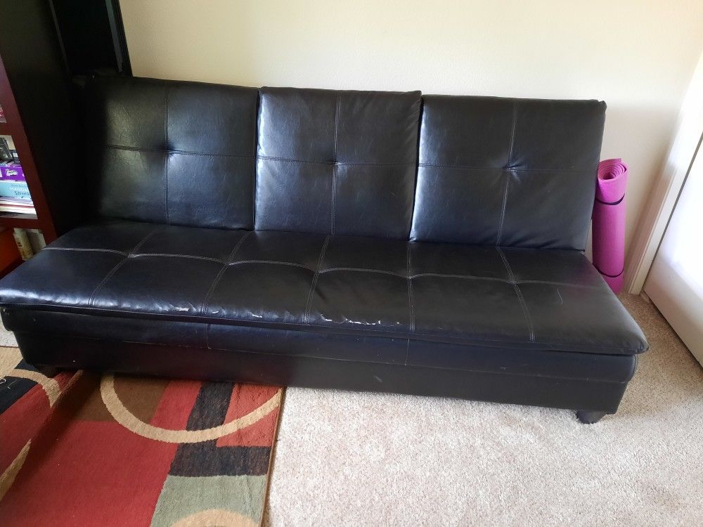 Futon Black Leather Sofa