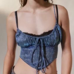 NEW UO Small Sparkly Blue Top - Sparkly Top - Y2K Top - Corset Top - Urban Outfitters Top