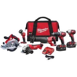 Milwaukee M18 18V Lithium-lon Cordless Combo Tool Kit (6-Tool) with Two 3.0 Ah Batteries, 1 Charger,