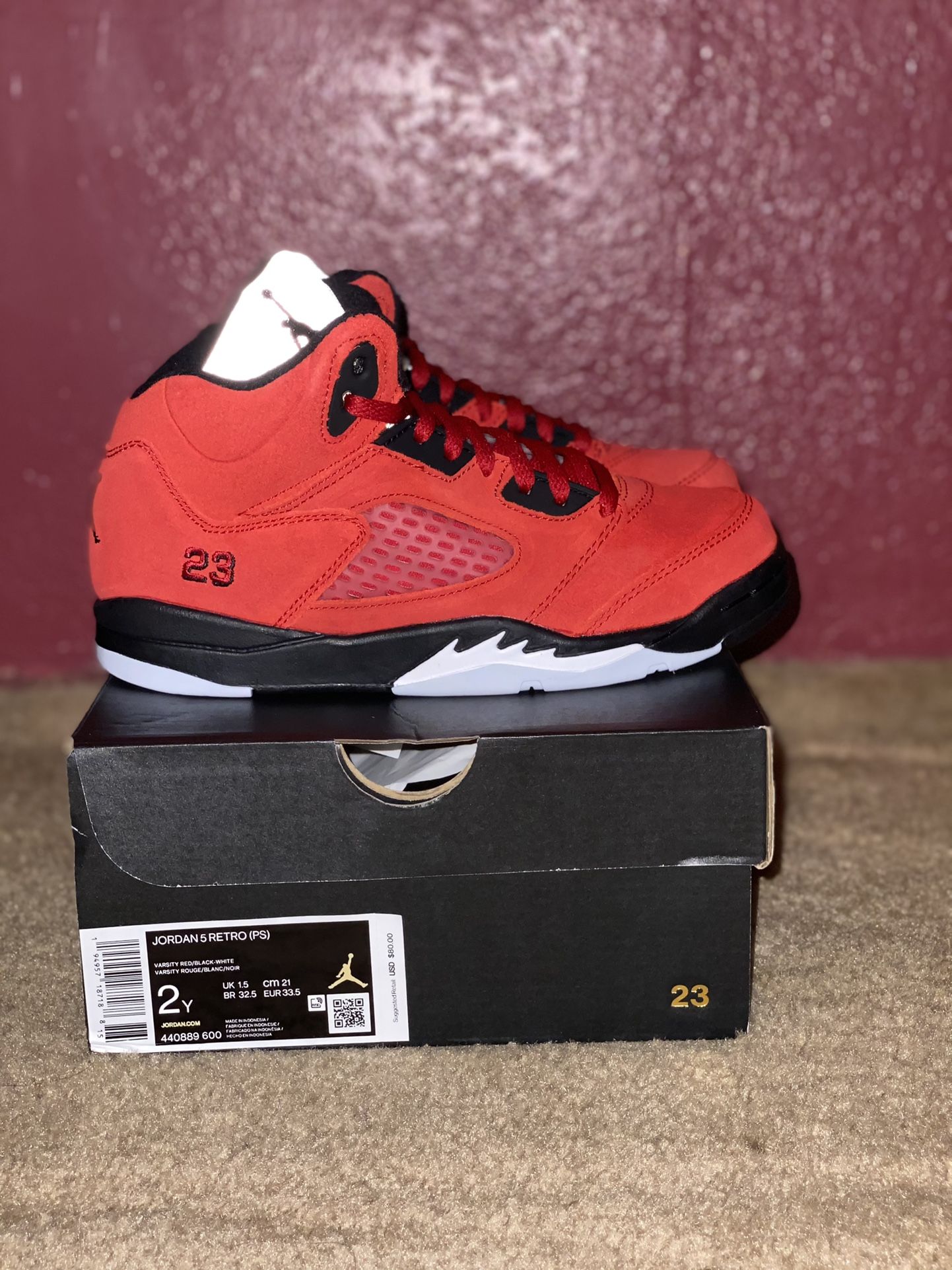 Jordan 5 Retro ( Raging Bulls ) Size:2y
