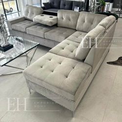 Silver Velvet Sofa Sectional 
