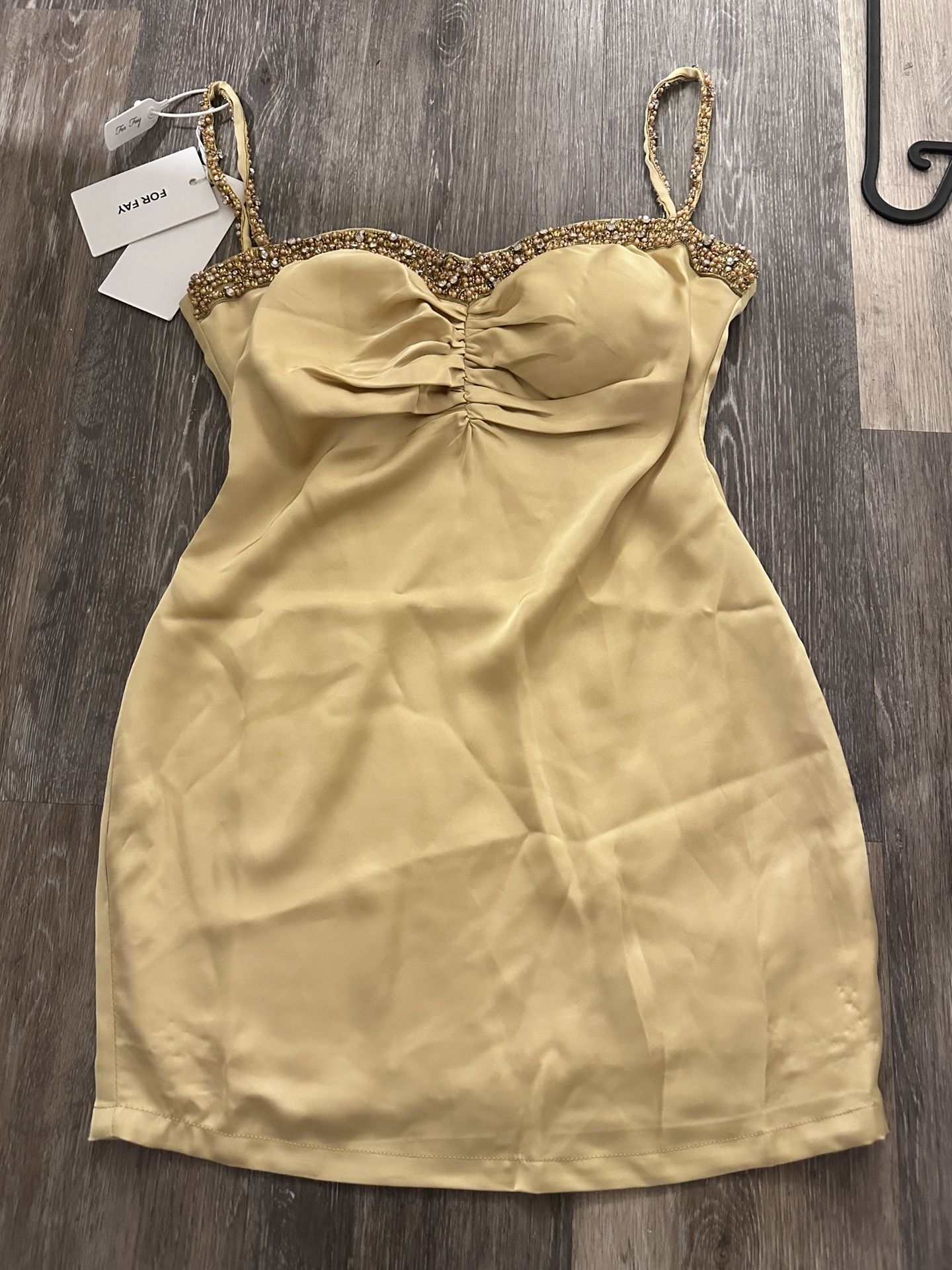 Soft yellow satin mini dress