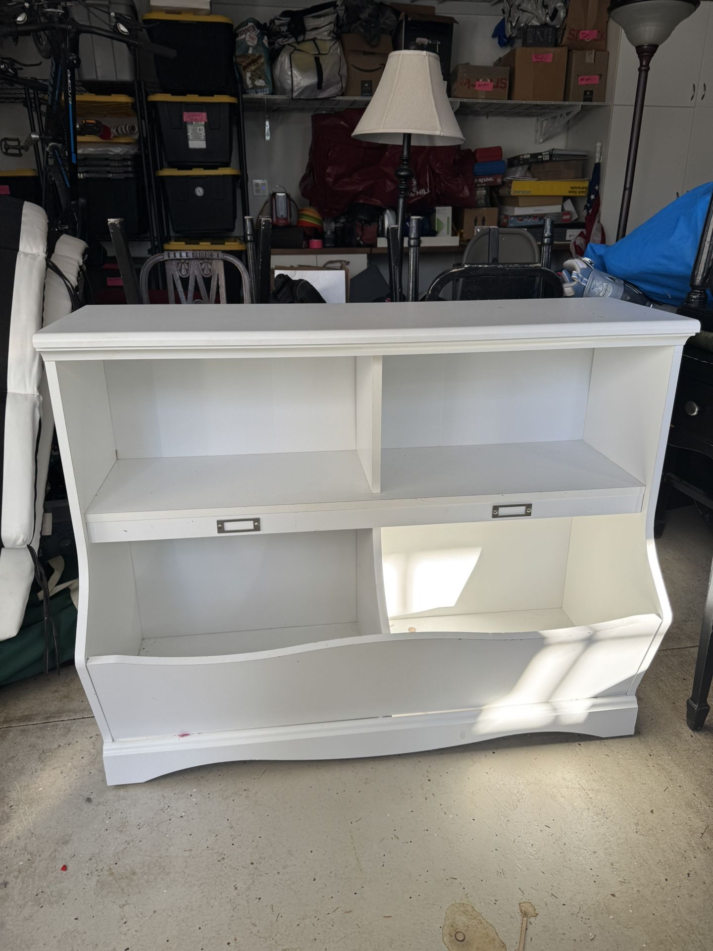 White Storage Shelf with Bin