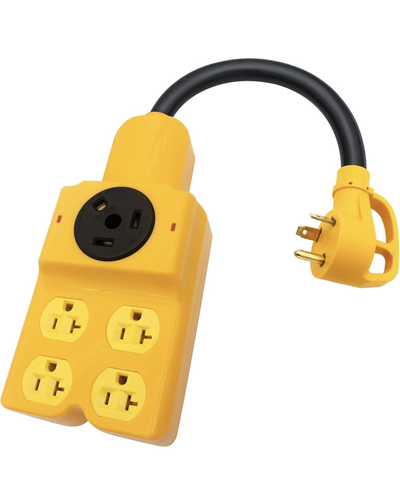 30 Amp to 20 Amp Adapter, RV 30 Amp to 110 Adapter NEMA TT-30P to TT-30R and 4X 5-20R / 5-15R Heavy Duty Power Distribution for Generators Campers Hou