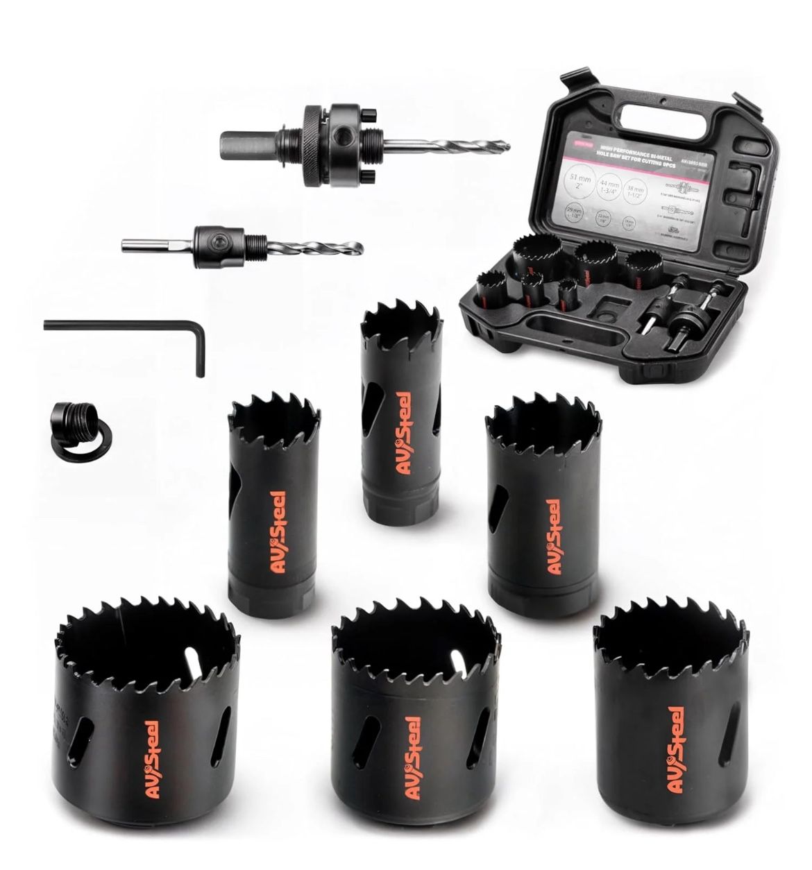 AV Steel 9-Piece Bi-Metal Hole Saw Kit – Precision Cutting for Metal, Wood & Plastic