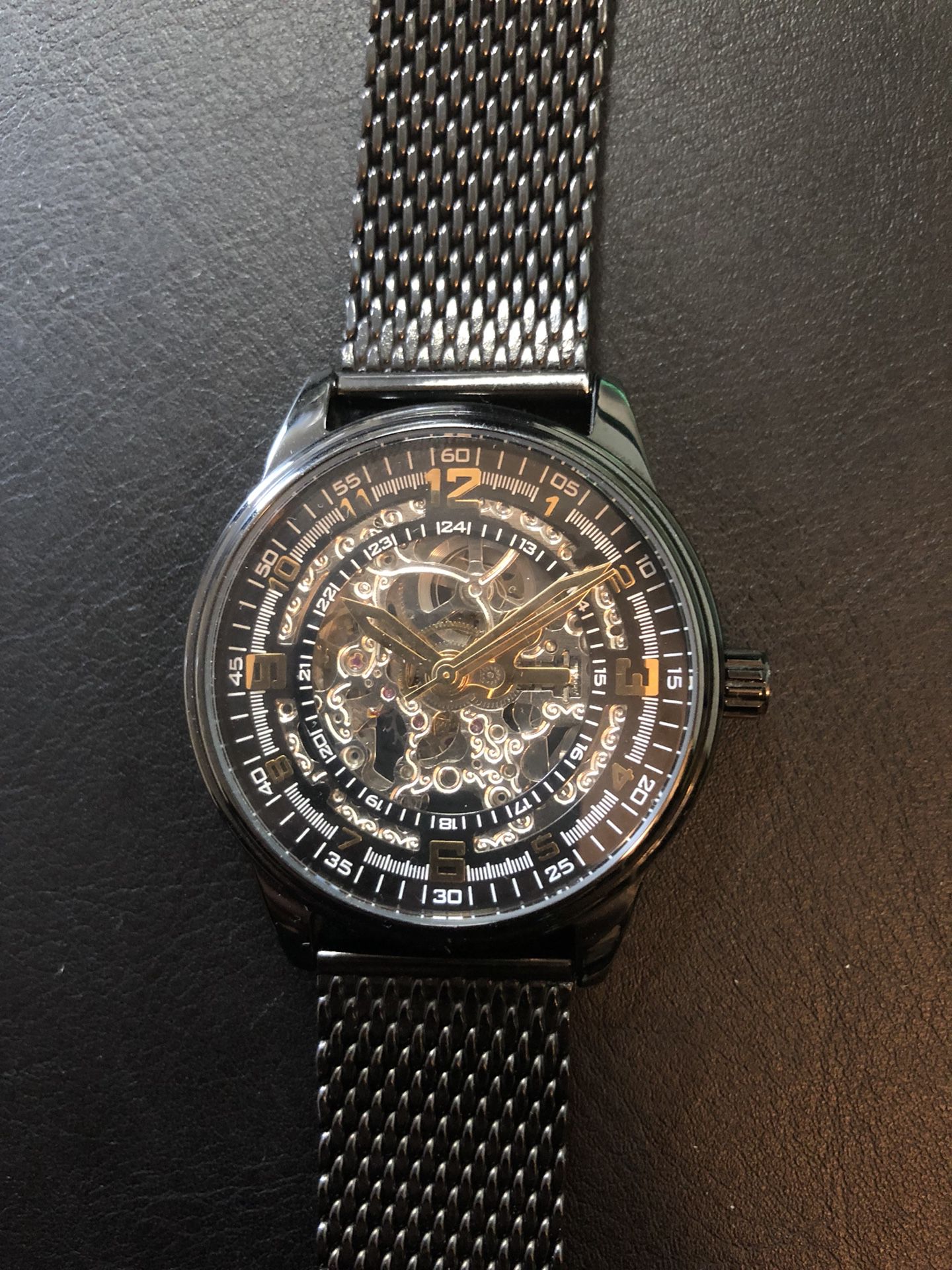 Luxury Automatic Watch Akribos XXIV (black and gold; retail $699)