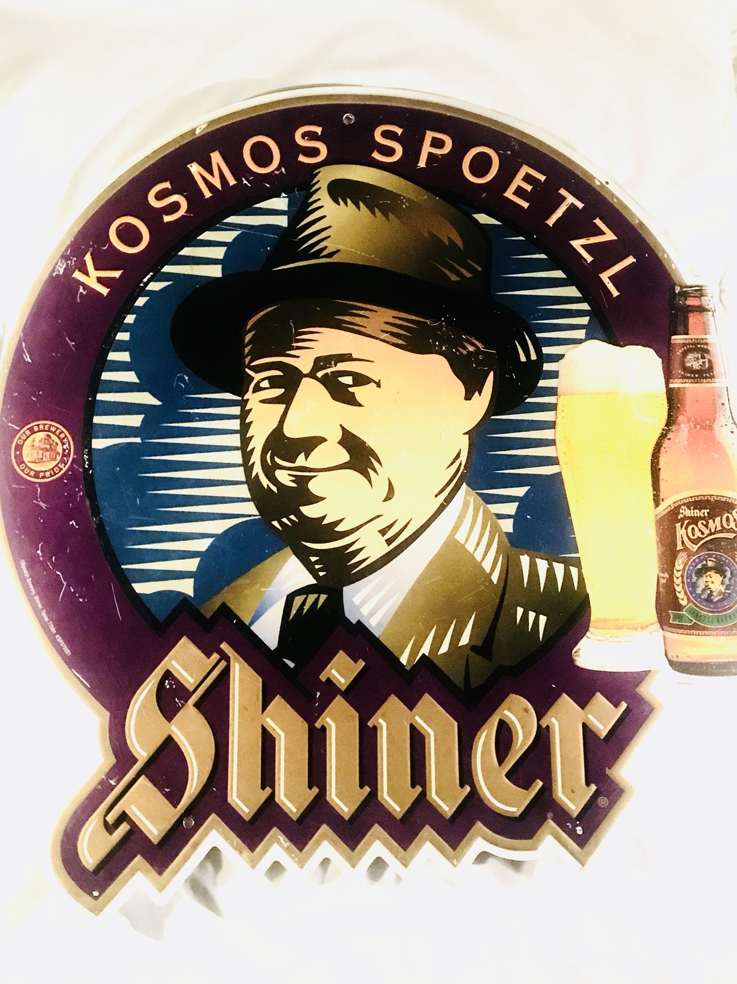 Kosmos Spoetzl Shiner Beer Metal Tin Promo Sign 23X23