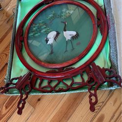 18” Hand Made Silk Picture On Both Side Turnable