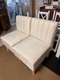 Set of 2 Cream Velvet Armless Chairs