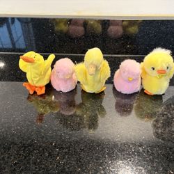 5 Plush Ducklings & Chicks Easter Decoration Yellow & Pink