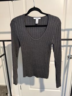 WHBM Gray Ribbed Knit Sweater Size M