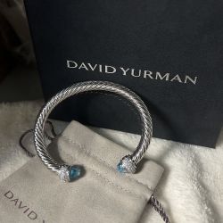 David Yurman Blue Topaz And Pave Diamond Sterling Silver Bracelet 