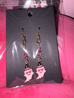 Halloween Pink Ghost Witch Hat Dangle Earrings