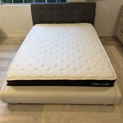Queen Size Upholstered Bed Frame + Mattress – Clean & Modern