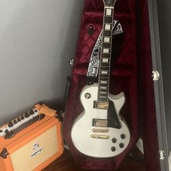 Custom epiphone les paul alpine white brand new with medium orange amp