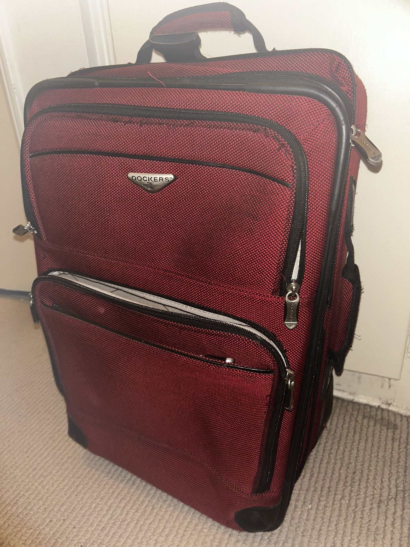 🧳 Dockers Red Rolling Carry-On Suitcase – Durable & Expandable H 22 X W14 X D11 💵 Price: $9