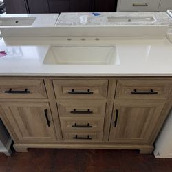 Doveton 48 in. Single Sink Freestanding Weathered Tan Bath Vanity with White Engineered Marble Top