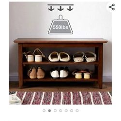 ACRO 31.5" Shoes Bench, Wooden Storage Bench, Entryway Bench with Storage in Brown