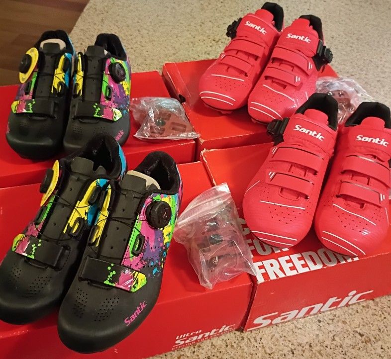 4 Pairs Of Santic Picasso, And Santic Road Way Biking Shoes Priced Per Pair