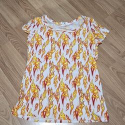 Women's Blouse White and Orange Flame Fire Print Shirt Stretchy Festival Summer 