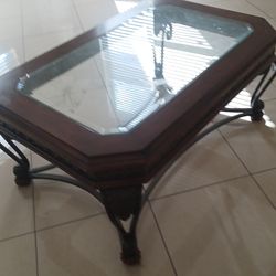 Metal wood and glass coffee table