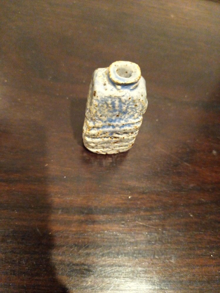 Antique Hand Made Signed Egyptian Or Israeli Stoneware Mini Bottle Incense Bottle?
