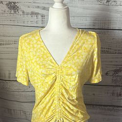 Michael Kors Yellow Floral Short Sleeve Top size large