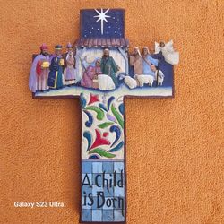 Nativity Scene Decorative Cross Wall Plaque