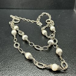 vintage statement sterling silver 925 real pearl and marcasite necklace