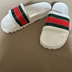 white gucci slides