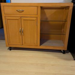 Solid Wood Kitchen Island on Wheels – Glass Shelves – 48”