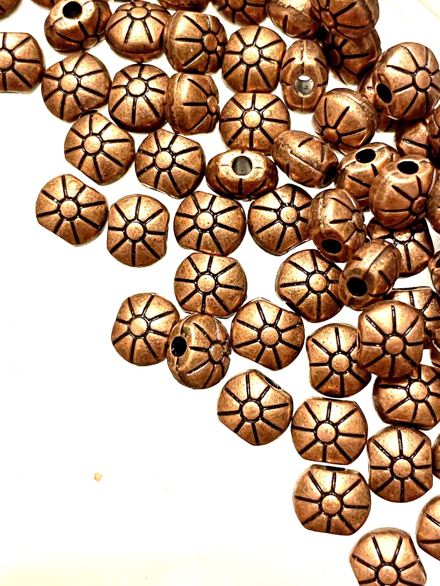 Lot Of 60 6mm Copper Floral Beads