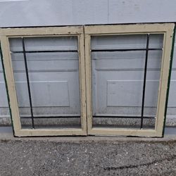 Leaded Glass Window 42x30 Wood  Casement 