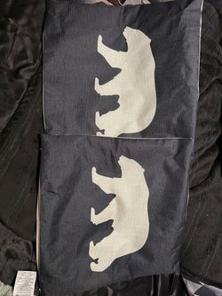 Set of 2 Bear Throw Pillows w/ Shaggy Faux Fur Removable Covers – Approx 18x18