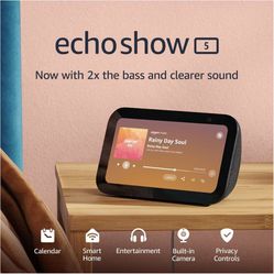 Echo Show 5 (3rd Gen, 2023 release) | Smart display with 2x the bass and clearer sound | Charcoal