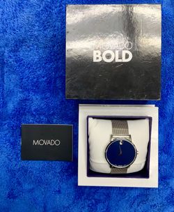 New Movado Bold Museum Mens Blue Dial Watch Stainless Steel Swiss Movement Wristwatch Timepiece Luxury Brand Quartz 40mm Water Resistant Sapphire \